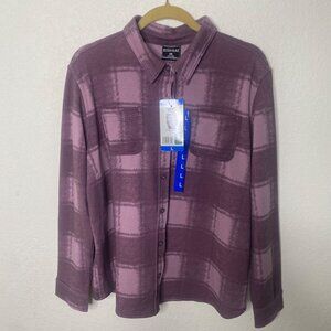 32 Degrees Heat Plaid Flannel Button Up Shirt Womens Size L Pearly Purple Cozy W